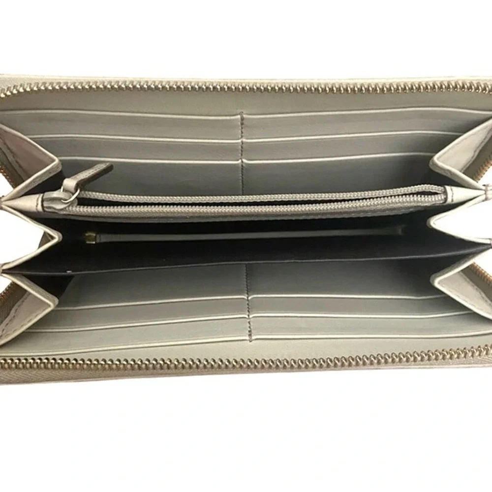 Gucci Wallet Long Continental Card White Leather GG Monogram Brown Zip Around - Picture 5 of 8